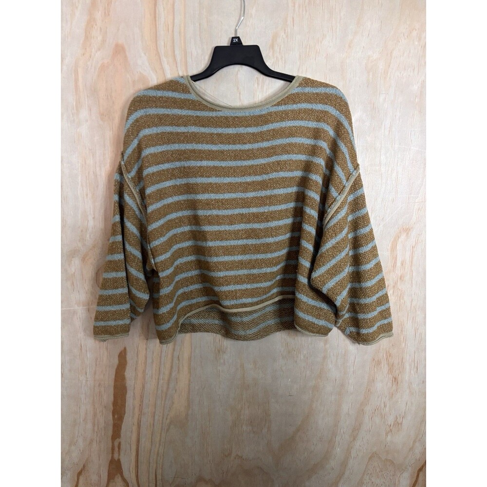 Free People Striped Pullover Sweater Brown & Blue Medium